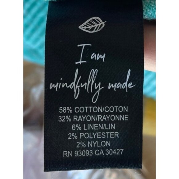 Nic+Zoe Womens Flower Sweater Sz L Cotton Linen Artsy Boho Chic Turquoise Blue - Picture 7 of 8